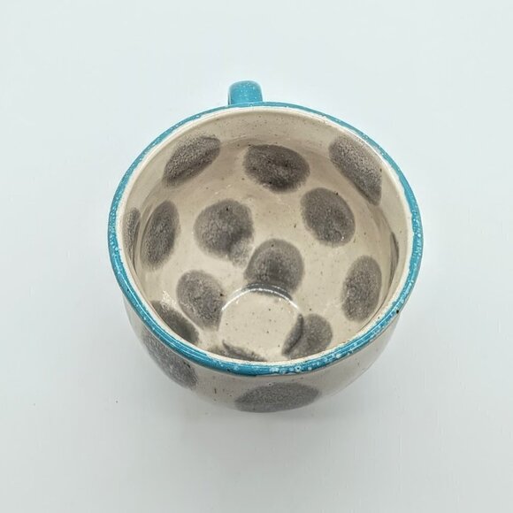 Crate & Barrel Blue Trim Grey Dot Ceramic Mug - Picture 5 of 7
